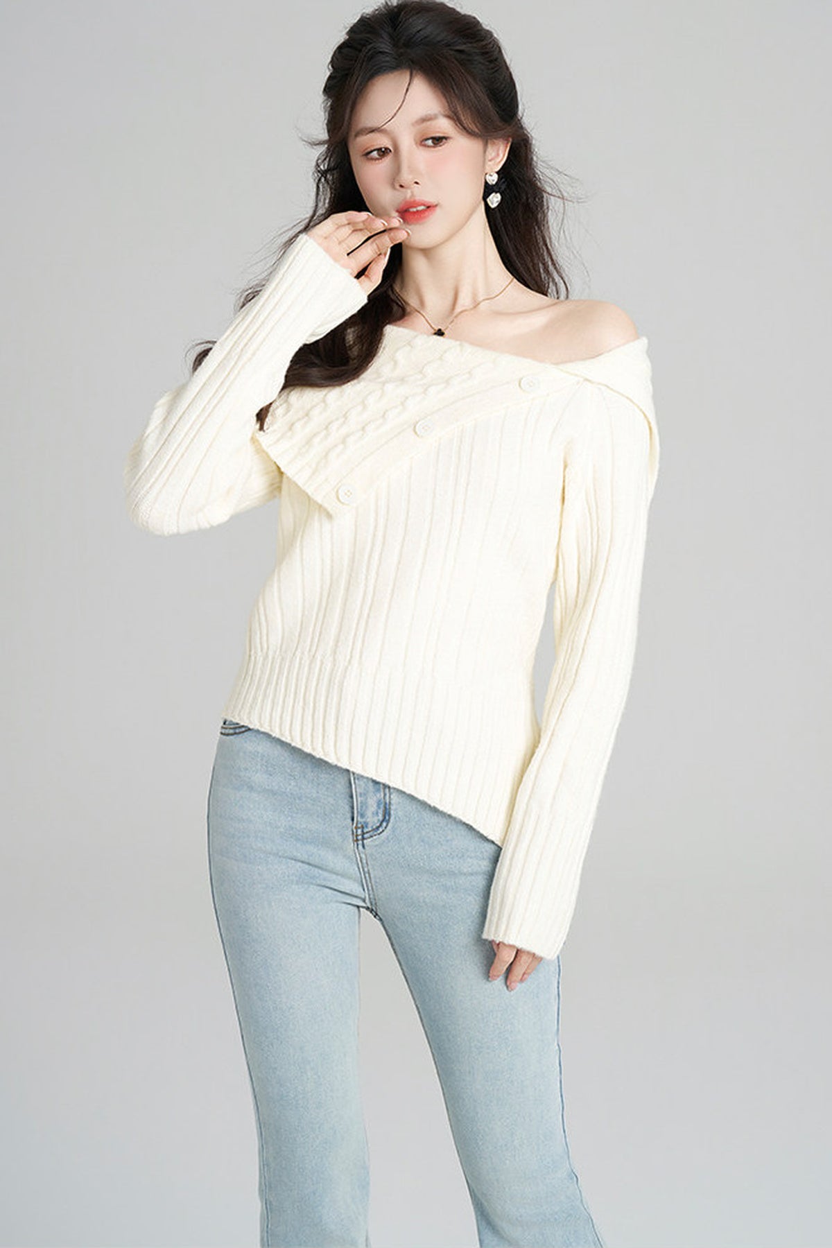 Off-Shoulder Knit Top and Skirt Set-Up