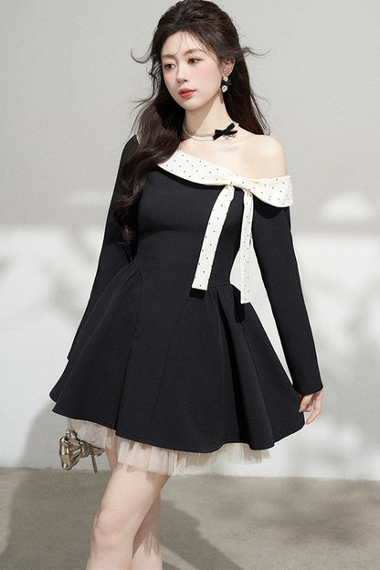 Black Off-Shoulder Mesh Dress