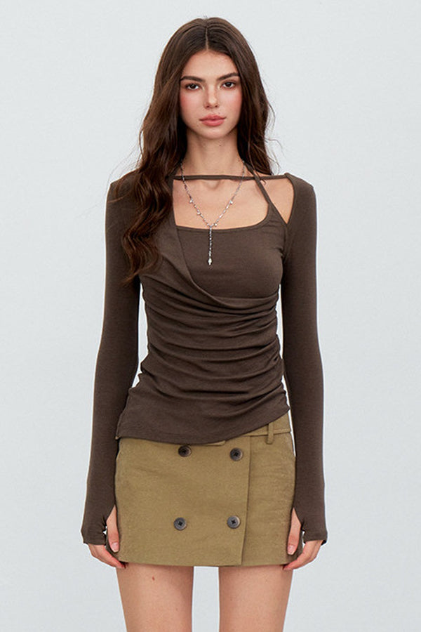 Top fruncido de cuello halter deconstruido