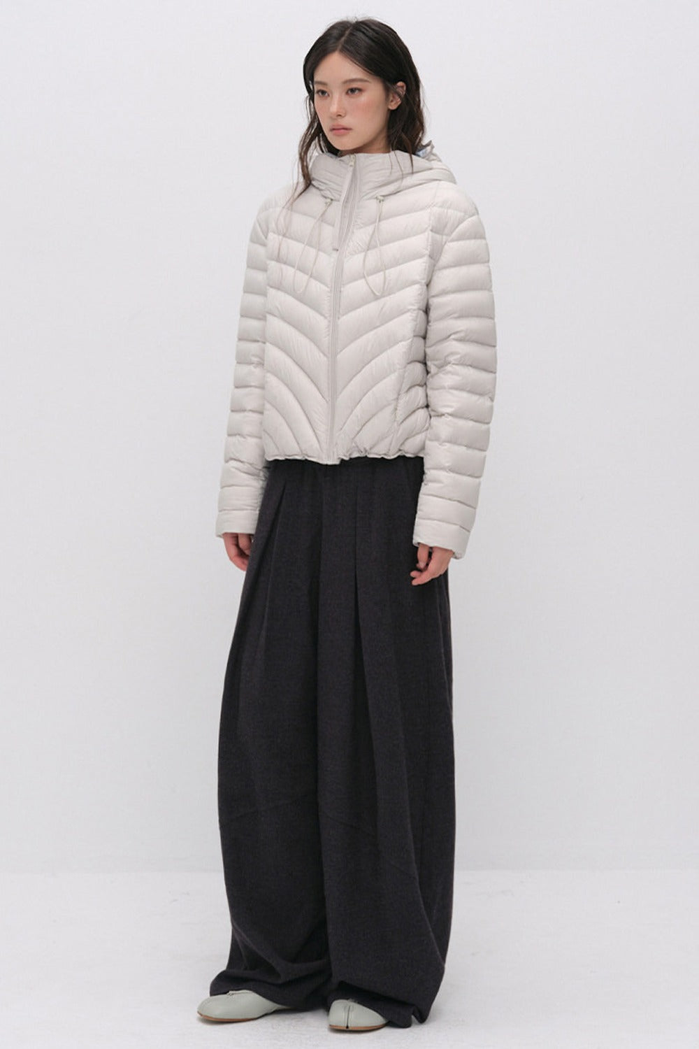 3D Quilted Drawstring Hooded Down Jacket