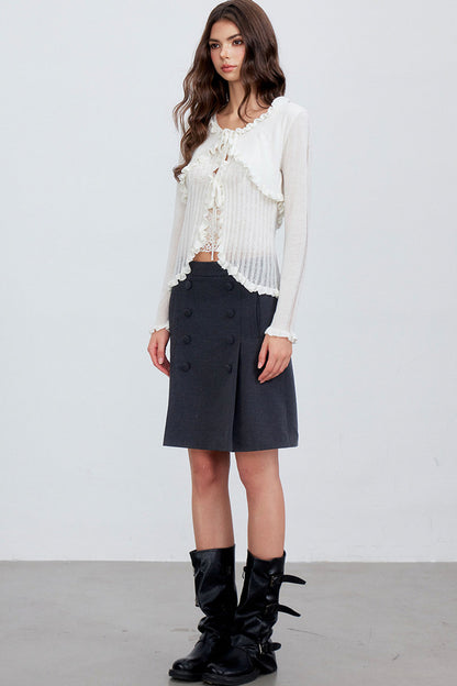 Ruffle Tie Hollow Out Knit Cardigan