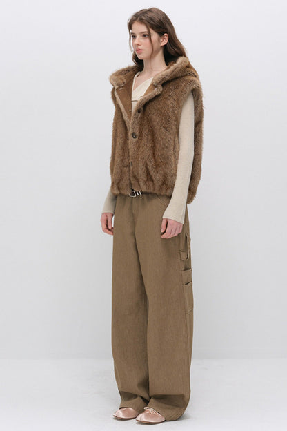 Hooded Faux Fox Fur Vest