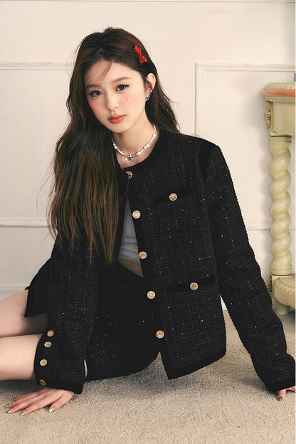Velvet Patchwork Tweed Jacket and Skirt Set-Up
