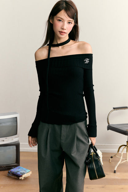 One-Shoulder-Strickpullover mit langen Ärmeln