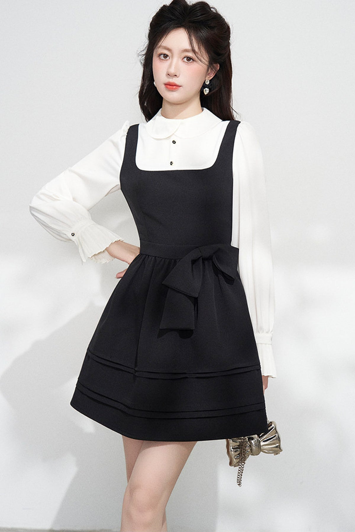 Layered-Look Puffy Collared Dress