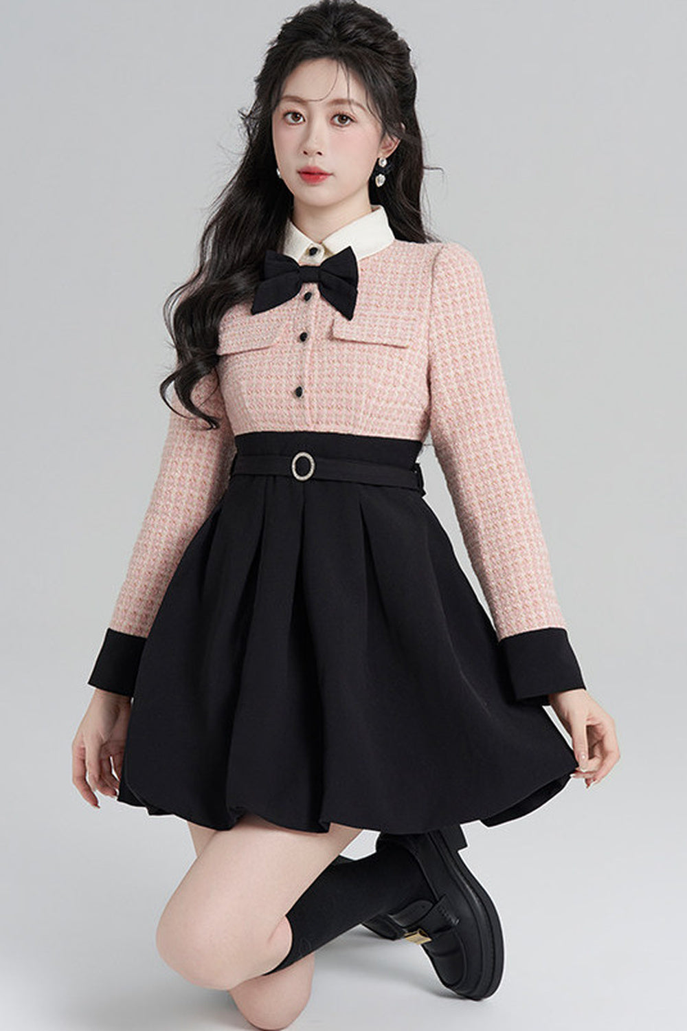 Layered-Look Wool Floral Dress