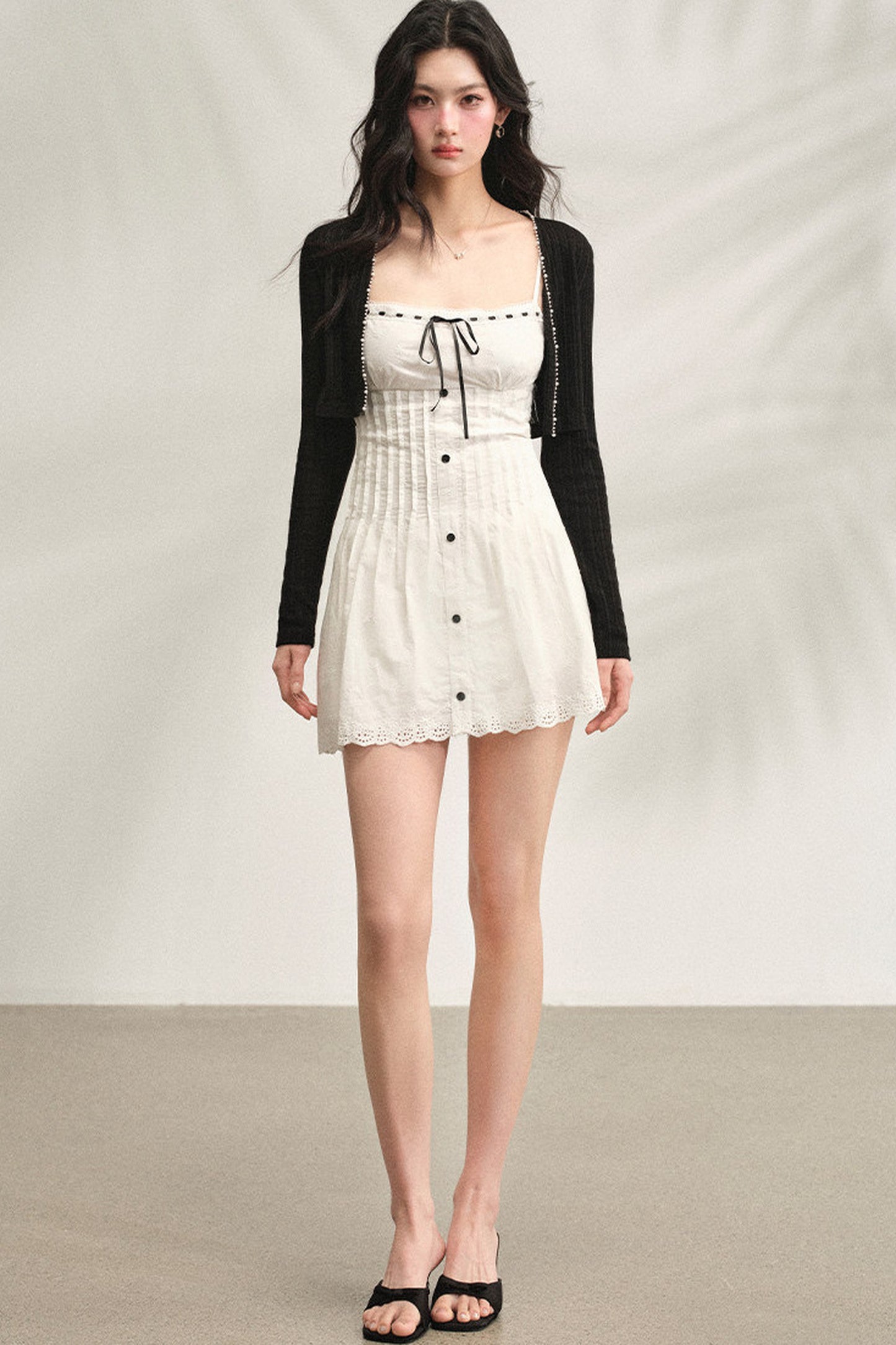 White Strappy Dress & Cardigan Set-Up