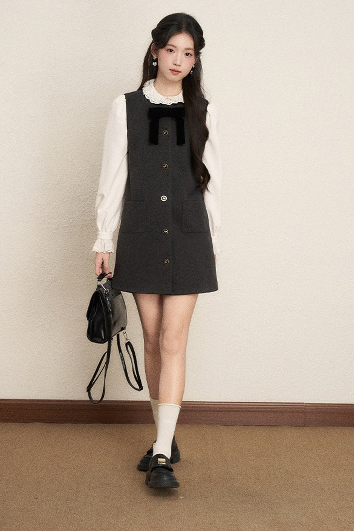 Ruffled Blouse and Vest Dress Set-Up