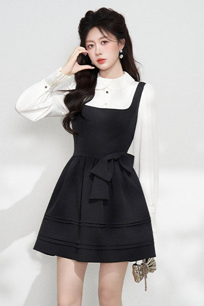 Layered-Look Puffy Collared Dress