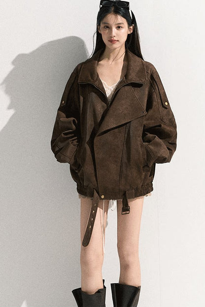 Suede Texture Leather Jacket