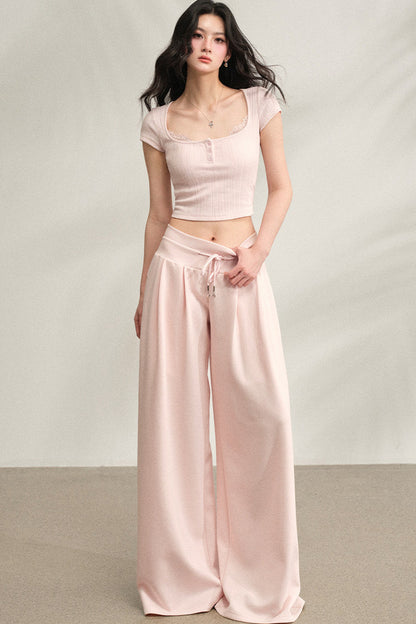 Square Neck Lace Ribbed Crop Top