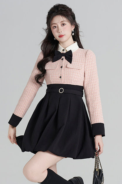 Layered-Look Wool Floral Dress