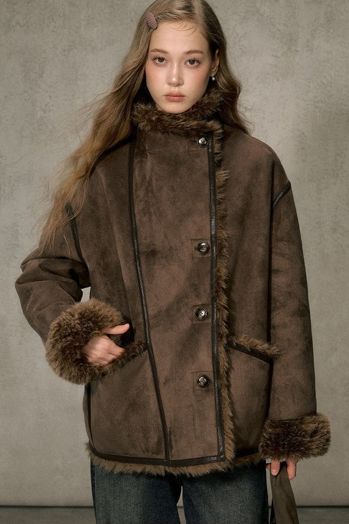 Reversible Faux Suede Fur Jacket