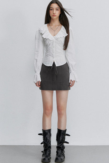 French Lace Tie-Waist Blouse