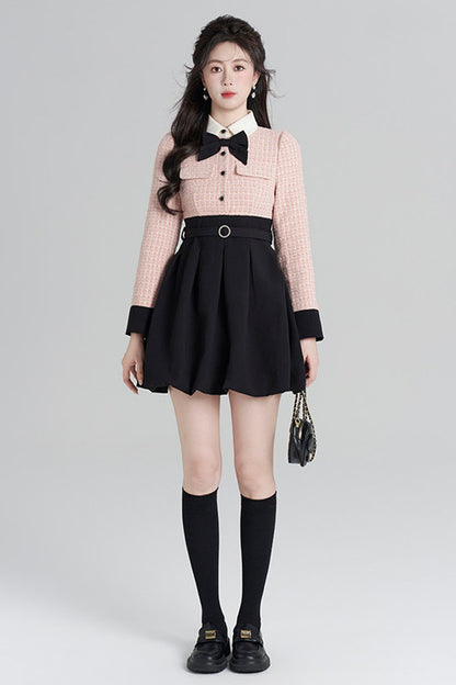 Layered-Look Wool Floral Dress