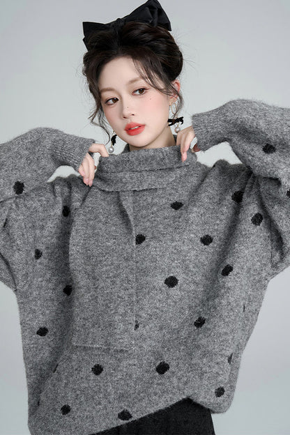 Polka Dot Loose Pullover Sweater