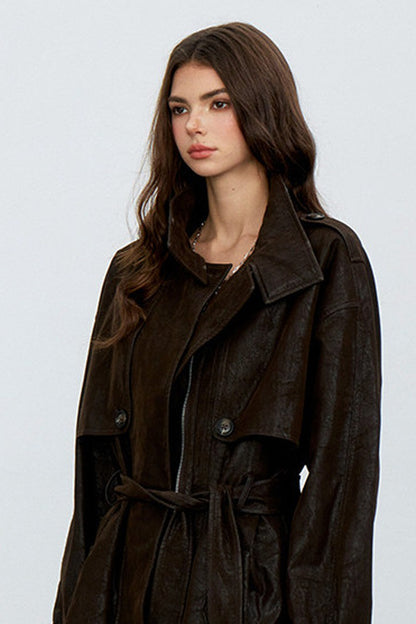 Belted PU Leather Jacket