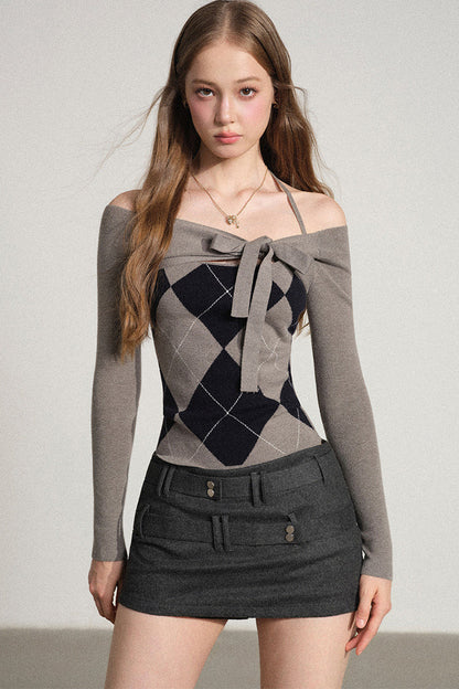 Slim Fit Argyle Knit Top