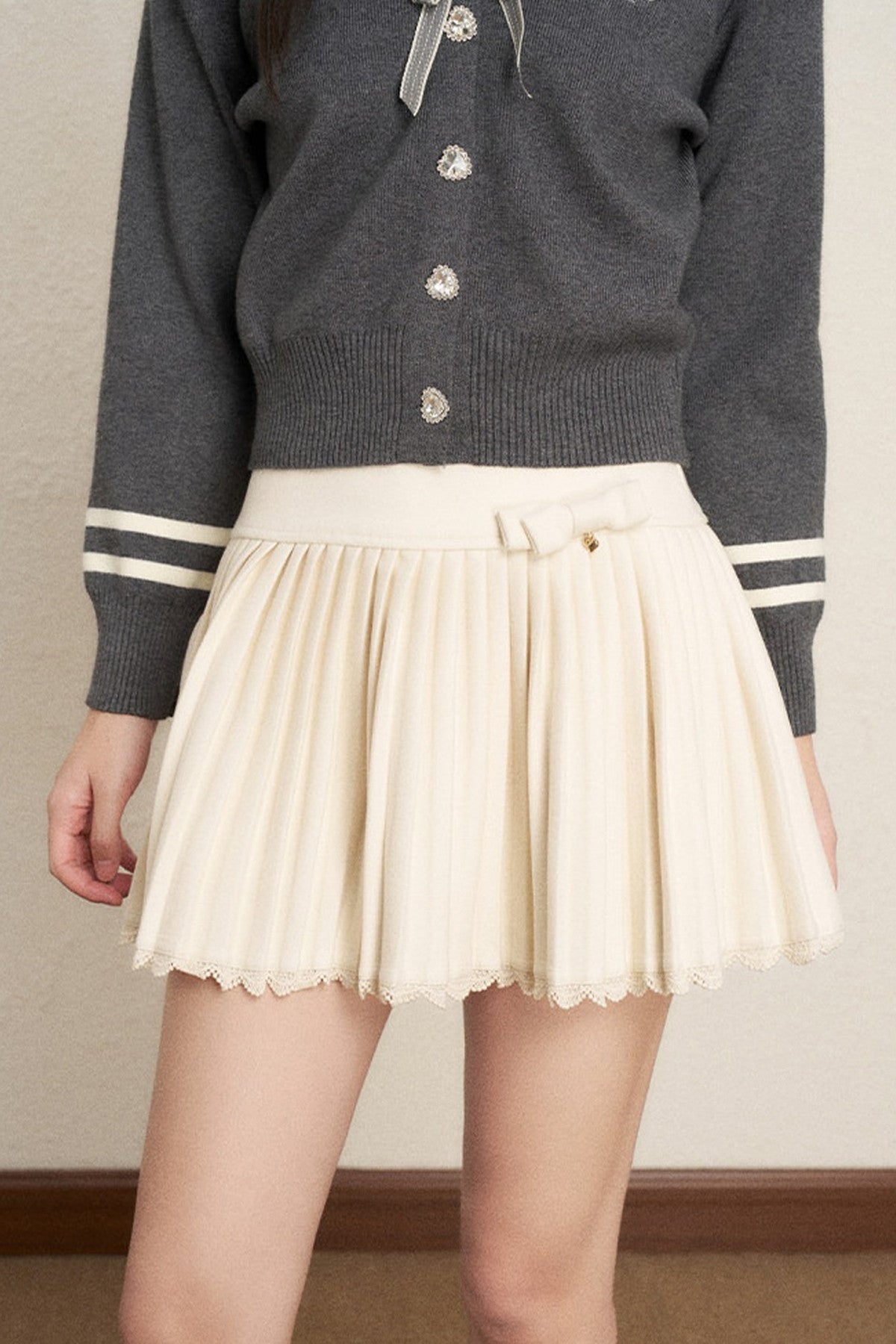 Bow Sailor Collar Knit Cardigan Set-Up