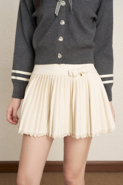 Bow Sailor Collar Knit Cardigan Set-Up