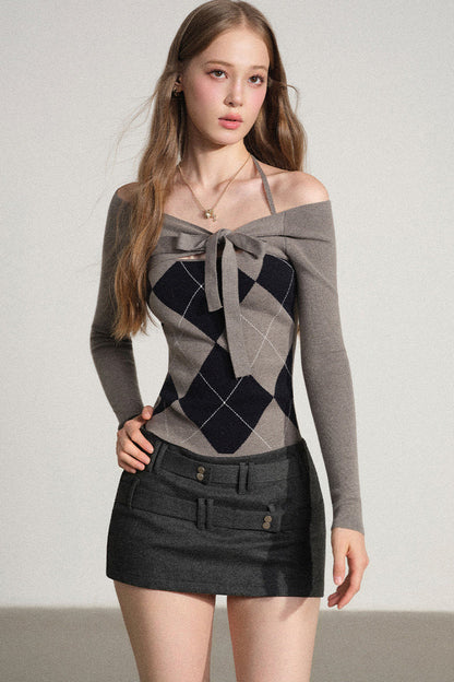 Slim Fit Argyle Knit Top