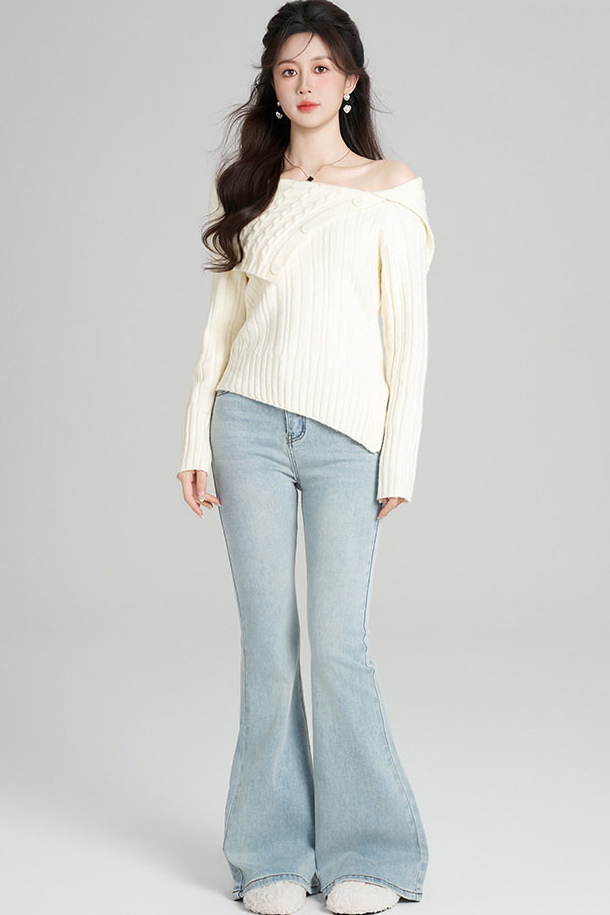 Off-Shoulder Knit Top and Skirt Set-Up