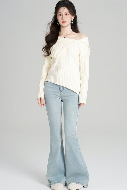 Off-Shoulder Knit Top and Skirt Set-Up
