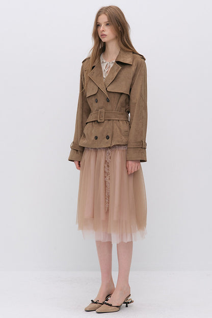 Suede Buttoned Trench Jacket