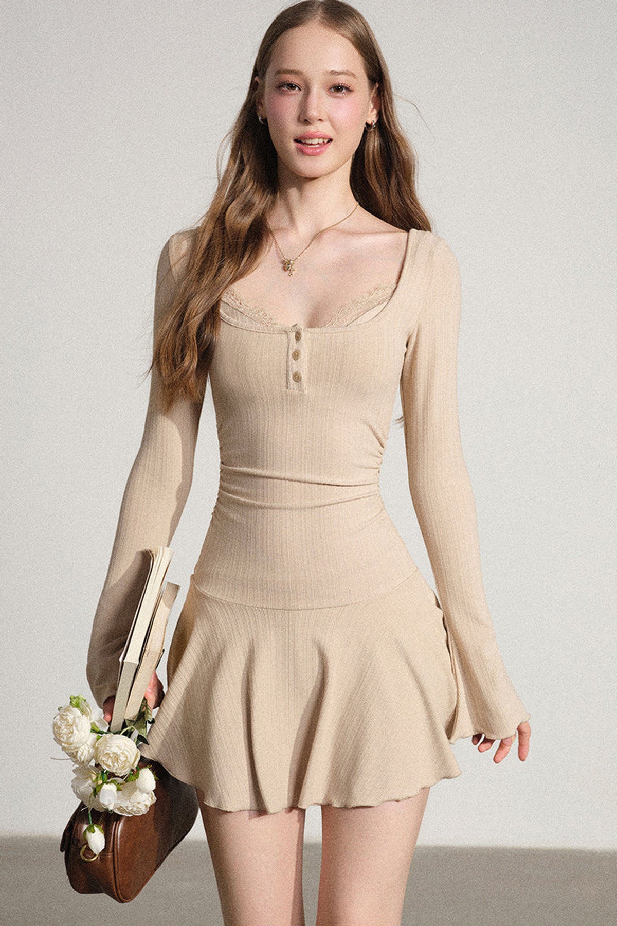 Layered-Look Square Neck Dress
