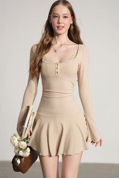 Layered-Look Square Neck Dress