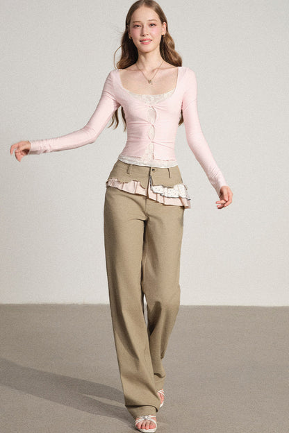 Layered-Look Hollow Out Long Sleeve Top
