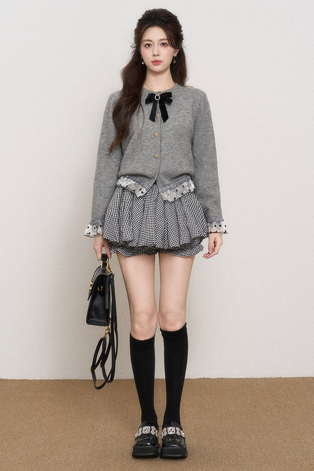 Gray Mesh Spliced Cardigan