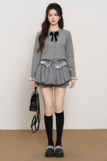 Gray Mesh Spliced Cardigan