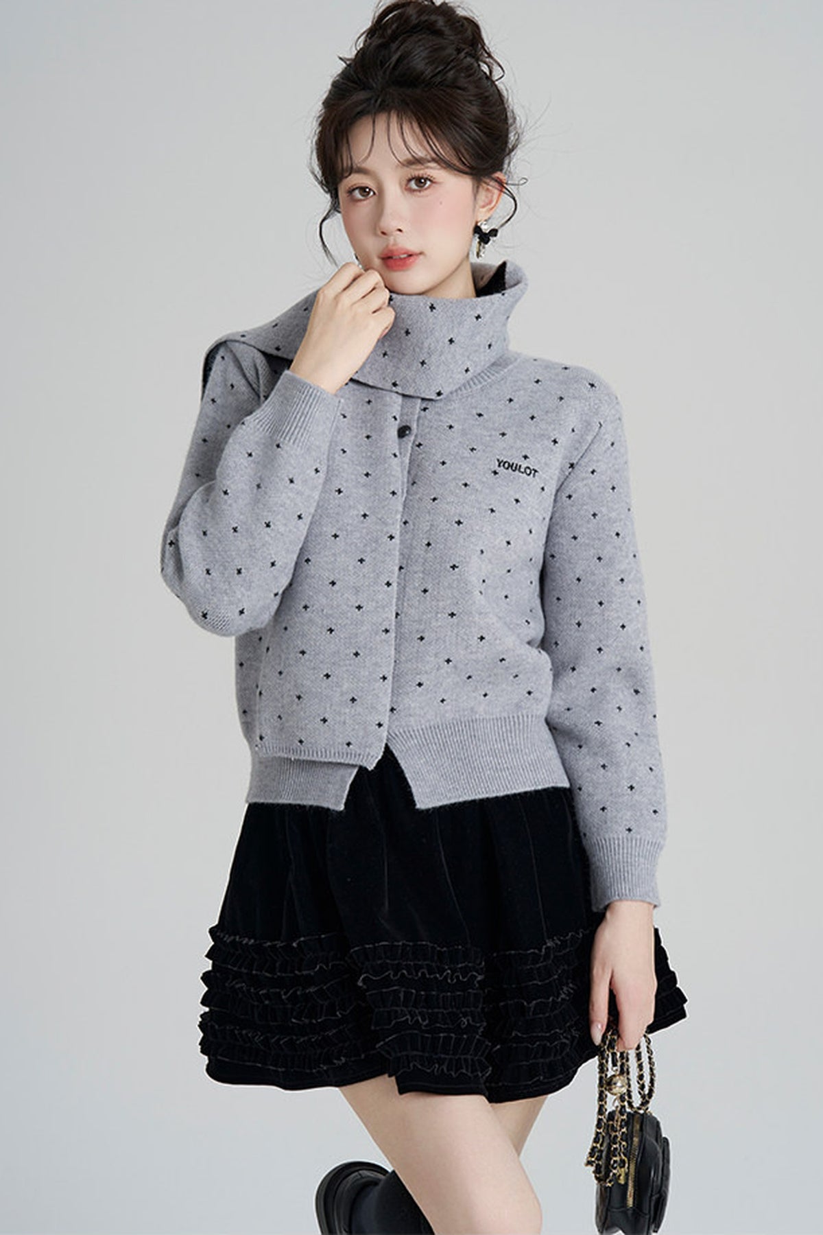 Short Woolen Knit Cardigan