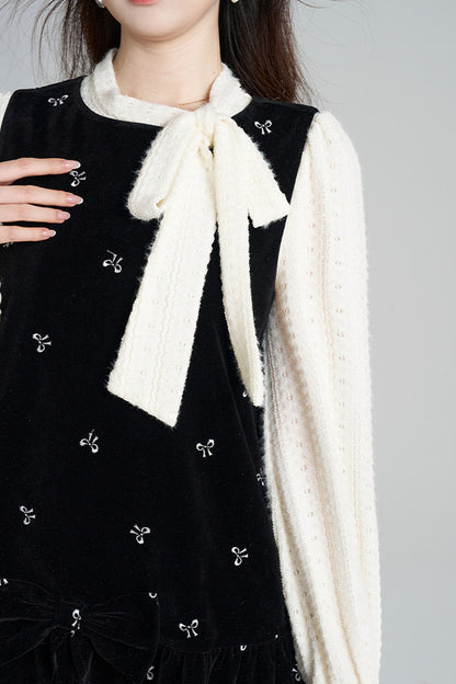 Black Velvet A-Line Dress and Top Set-Up