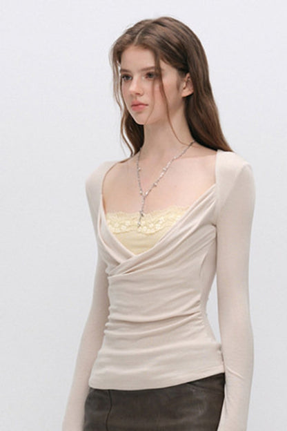 Layered-Look Pleated Tencel Base Layer Top