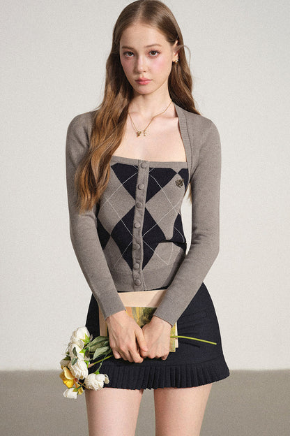Slim Fit Argyle Knit Top