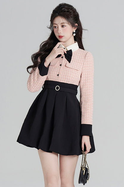 Layered-Look Wool Floral Dress