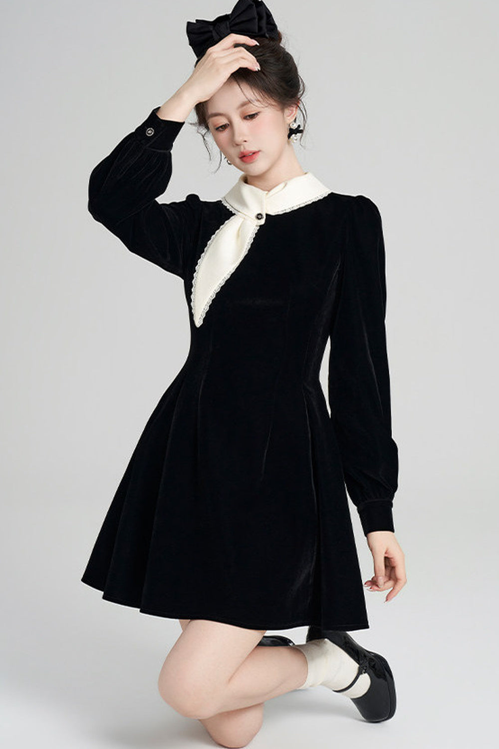 Black Velvet Collar Dress
