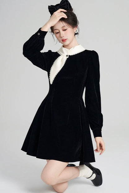 Black Velvet Collar Dress
