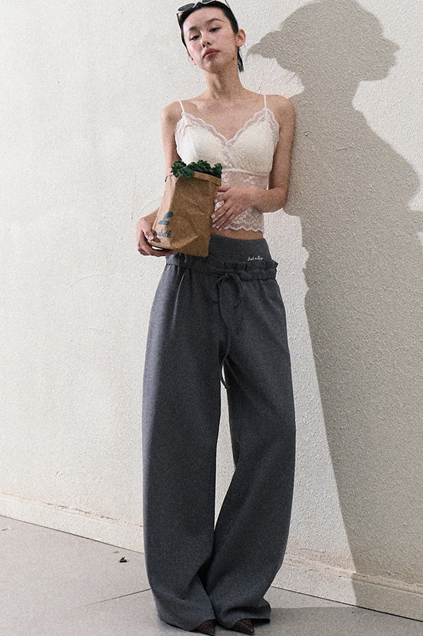 Liquid Cotton Ruffle Wide-Leg Pants