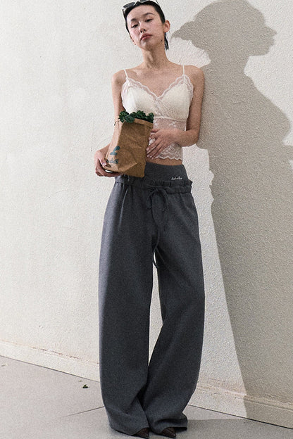 Liquid Cotton Ruffle Wide-Leg Pants