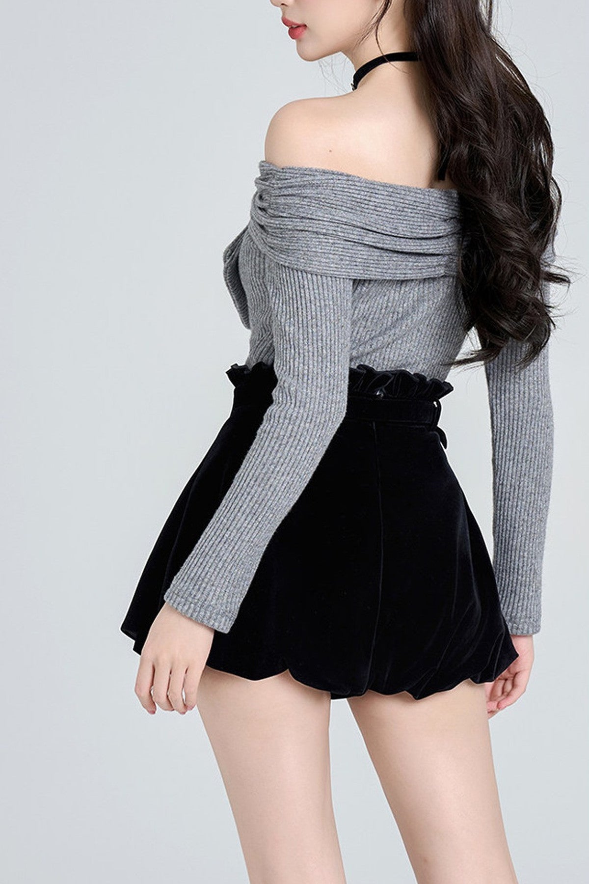 Off-Shoulder Bow Knit Pullover
