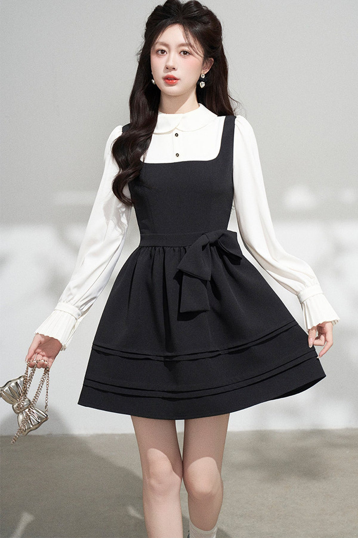Layered-Look Puffy Collared Dress