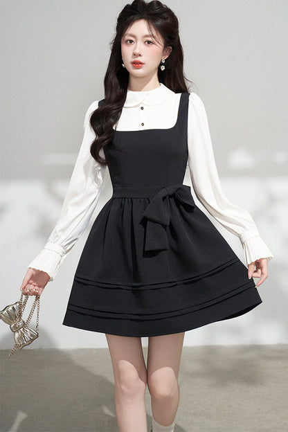 Layered-Look Puffy Collared Dress