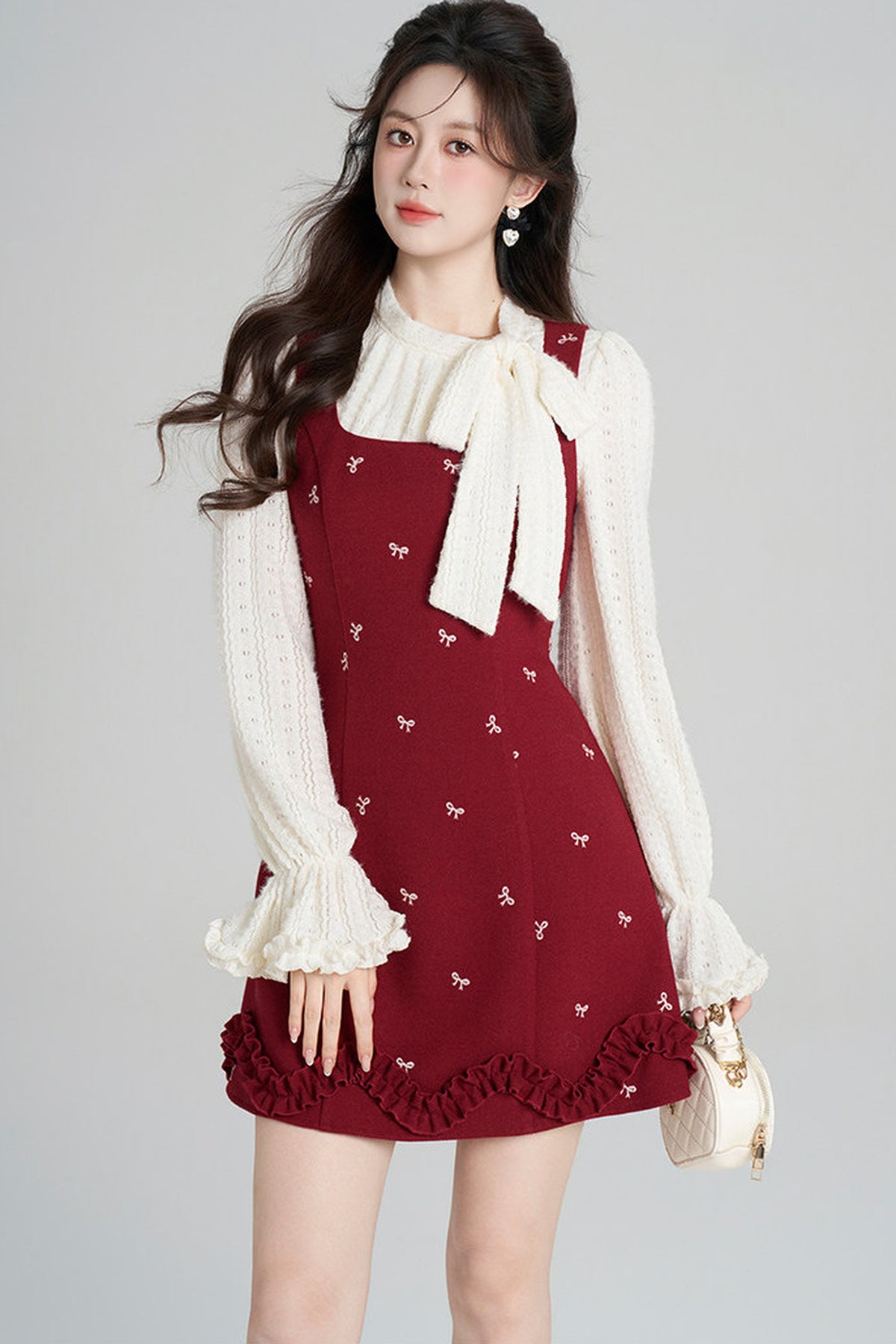 Red Sleeveless Dress and Apricot Top Set-Up