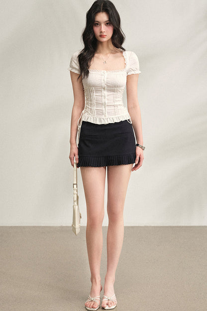 Square Neck Lace-Up Blouse