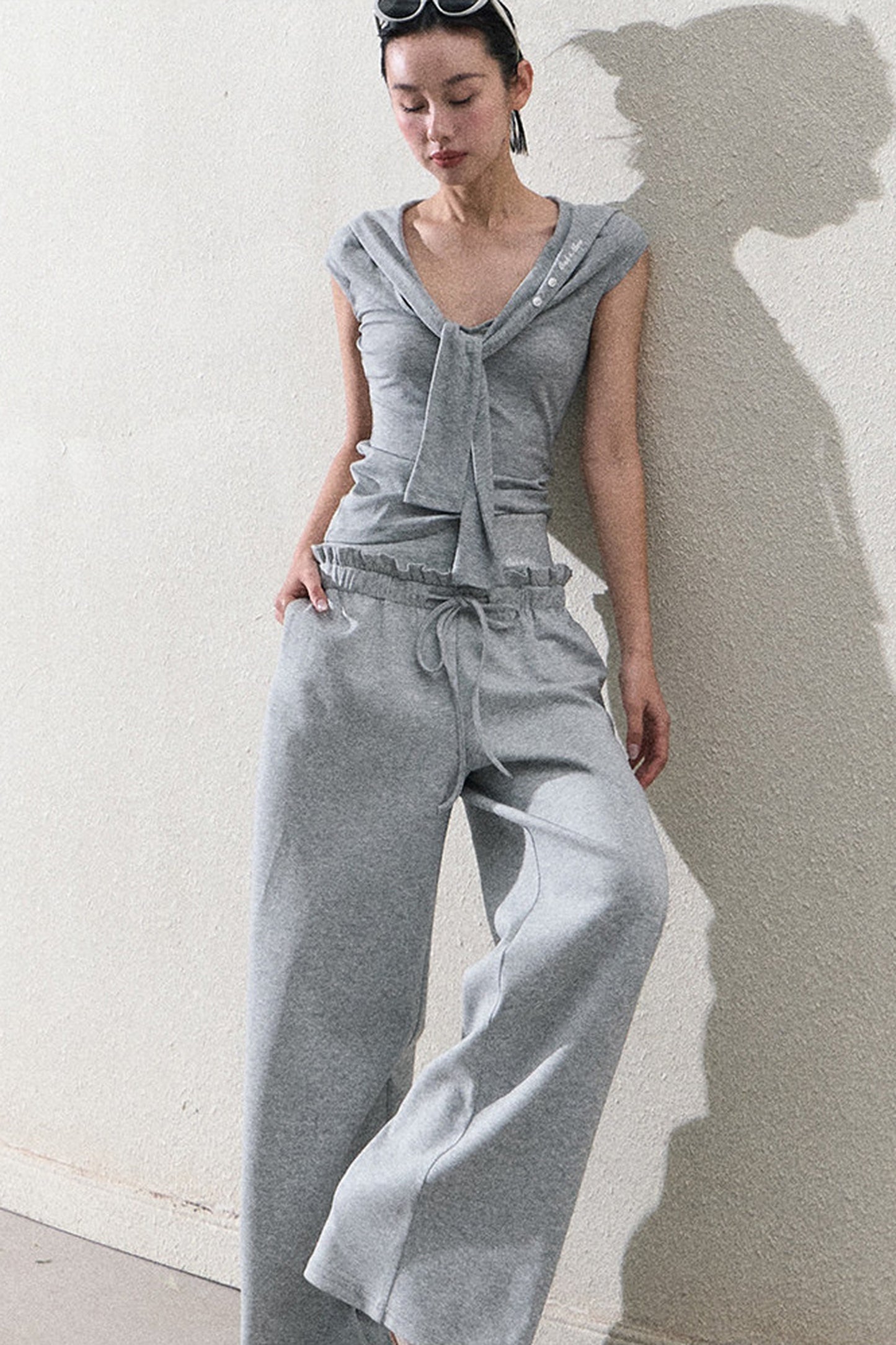 Liquid Cotton Ruffle Wide-Leg Pants