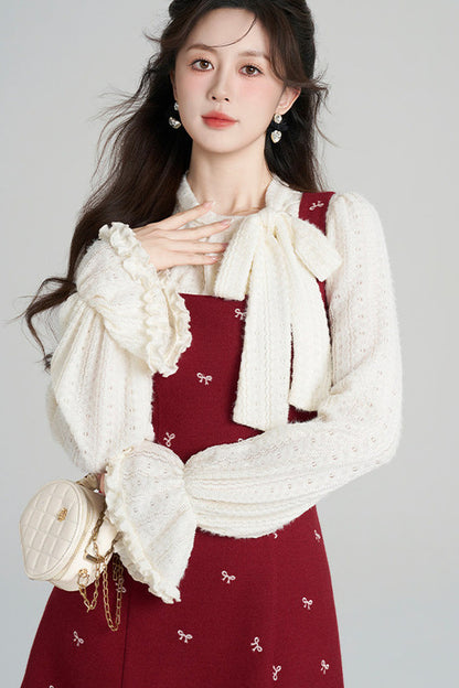 Red Sleeveless Dress and Apricot Top Set-Up