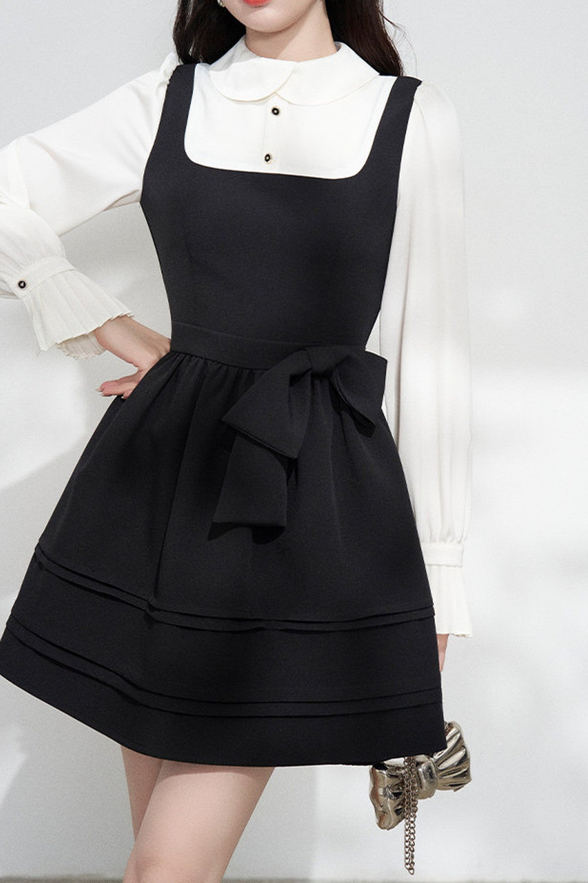 Layered-Look Puffy Collared Dress